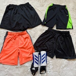 Lot of Gently Used Boys Soccer Shorts with Adidas Shin Guards